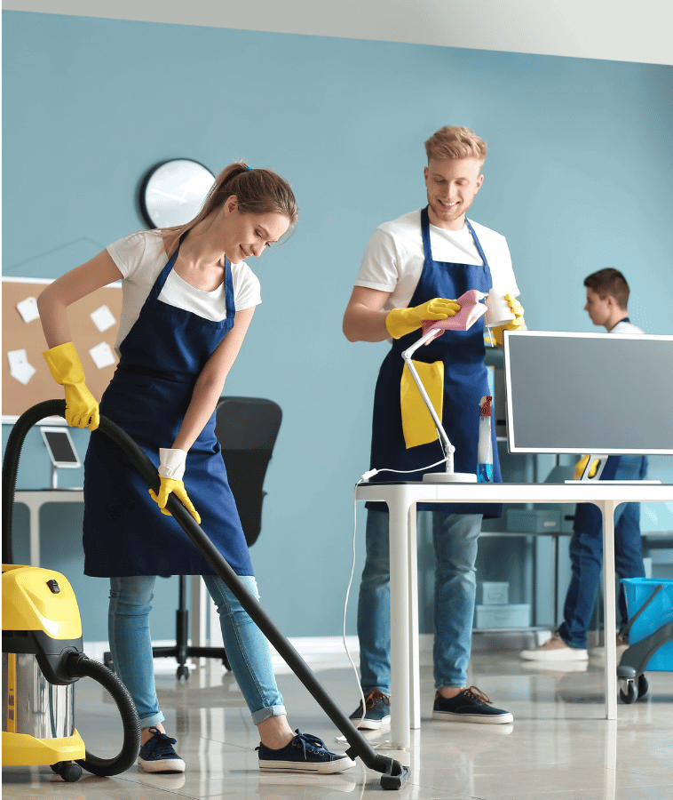 man and woman cleaner in an office